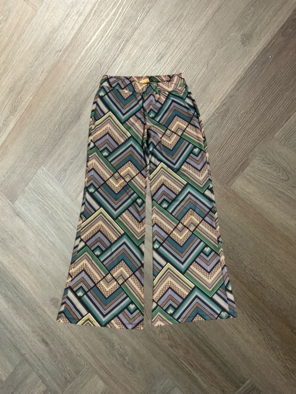 Y2K BCX Palazzo‎ Wide Leg Stretch Jersey Geometric Boho Pants Womens Small Blue